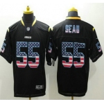 Men's San Diego Chargers #55 Junior Seau Black USA Flag Fashion NFL Nike Elite Jersey