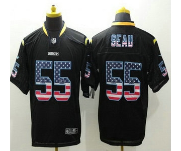 Men's San Diego Chargers #55 Junior Seau Black USA Flag Fashion NFL Nike Elite Jersey