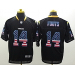 Nike San Diego Chargers #14 Dan Fouts 2014 USA Flag Fashion Black Elite Jersey