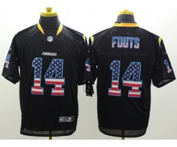 Nike San Diego Chargers #14 Dan Fouts 2014 USA Flag Fashion Black Elite Jersey