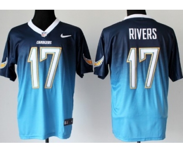 Nike San Diego Chargers #17 Philip Rivers Navy Blue/Light Blue Fadeaway Elite Jersey