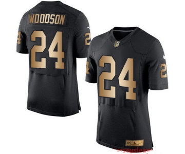 Men's Oakland Raiders #24 Charles Woodson Black With Gold Stitched NFL Nike Elite Jersey