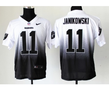 Nike Oakland Raiders #11 Sebastian Janikowski White/Black Fadeaway Elite Jersey