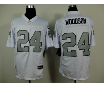 Nike Oakland Raiders #24 Charles Woodson White With Silvery Elite Jersey