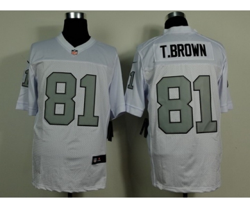 Nike Oakland Raiders #81 Tim Brown White With Silvery Elite Jersey