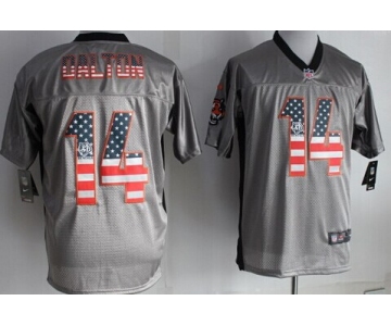 Nike Cincinnati Bengals #14 Andy Dalton 2014 USA Flag Fashion Gray Elite Jersey