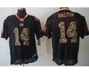 Nike Cincinnati Bengals #14 Andy Dalton Black With Camo Elite Jersey