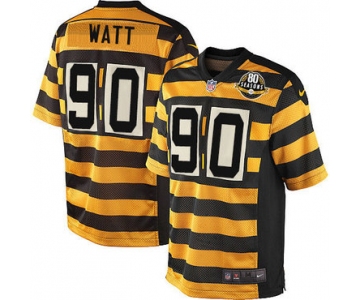 Men's 2017 NFL Draft Pittsburgh Steelers #90 T. J. Watt Yellow With Black Bumblebee 80th Patch Stitched NFL Nike Elite Jersey