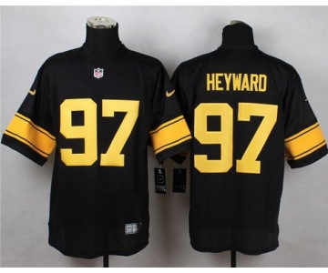 Men's Pittsburgh Steelers #97 Cameron Heyward Black With Yellow Nike NFL Elite Jersey