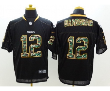 Nike Pittsburgh Steelers #12 Terry Bradshaw Black With Camo Elite Jersey