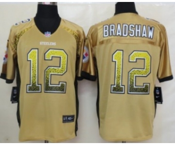 Nike Pittsburgh Steelers #12 Terry Bradshaw Drift Fashion Yellow Elite Jersey