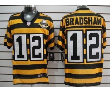 Nike Pittsburgh Steelers #12 Terry Bradshaw Yellow With Black Throwback 80TH Jersey