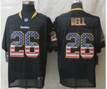 Nike Pittsburgh Steelers #26 LeVeon Bell 2014 USA Flag Fashion Black Elite Jersey