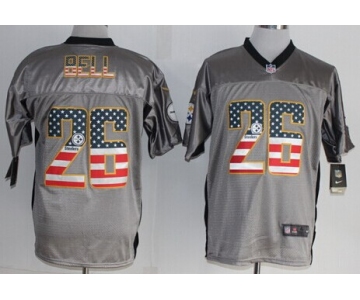 Nike Pittsburgh Steelers #26 LeVeon Bell 2014 USA Flag Fashion Gray Elite Jersey