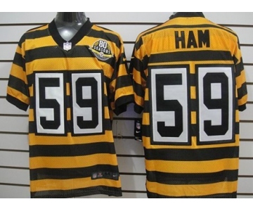 Nike Pittsburgh Steelers #59 Jack Ham Yellow With Black Throwback 80TH Jersey