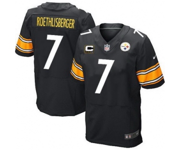 Nike Pittsburgh Steelers #7 Ben Roethlisberger Black C Patch Elite Jersey