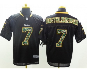 Nike Pittsburgh Steelers #7 Ben Roethlisberger Black With Camo Elite Jersey