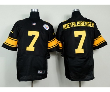 Nike Pittsburgh Steelers #7 Ben Roethlisberger Black With Yellow Elite Jersey