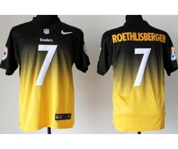 Nike Pittsburgh Steelers #7 Ben Roethlisberger Black/Yellow Fadeaway Elite Jersey