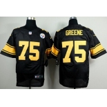 Nike Pittsburgh Steelers #75 Joe Greene Black With Yellow Elite Jersey