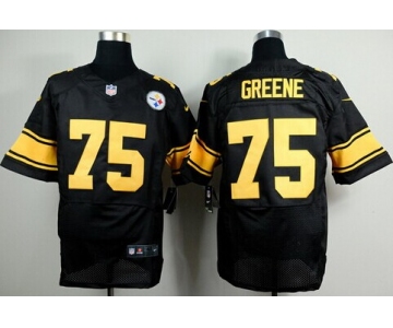 Nike Pittsburgh Steelers #75 Joe Greene Black With Yellow Elite Jersey