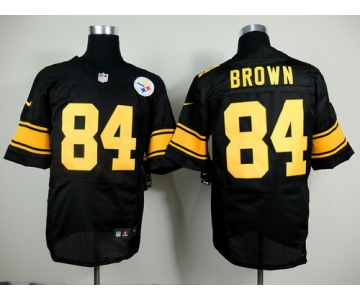 Nike Pittsburgh Steelers #84 Antonio Brown Black With Yellow Elite Jersey