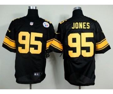 Nike Pittsburgh Steelers #95 Jarvis Jones Black With Yellow Elite Jersey