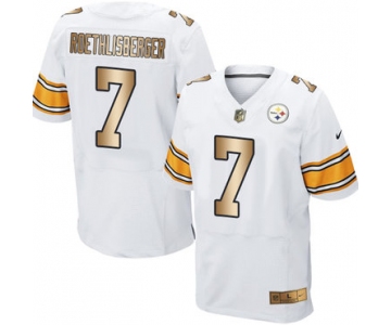 Nike Steelers #7 Ben Roethlisberger White Men's Stitched NFL Elite Gold Jersey