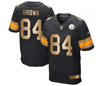 Nike Steelers #84 Antonio Brown Black Team Color Men's Stitched NFL Elite Gold Jersey