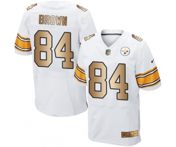 Nike Steelers #84 Antonio Brown White Men's Stitched NFL Elite Gold Jersey