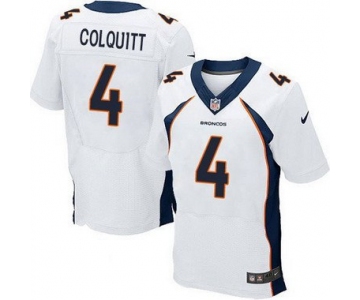 Men's Denver Broncos #4 Britton Colquitt White Road NFL Nike Elite Jersey