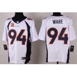 Men's Denver Broncos #94 DeMarcus Ware White Road C Patch NFL Nike Elite Jersey