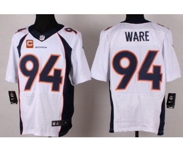 Men's Denver Broncos #94 DeMarcus Ware White Road C Patch NFL Nike Elite Jersey