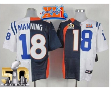 Nike Broncos #18 Peyton Manning Navy BlueWhite Super Bowl XLI & Super Bowl 50 Men's Stitched NFL Elite Split Colts Jersey