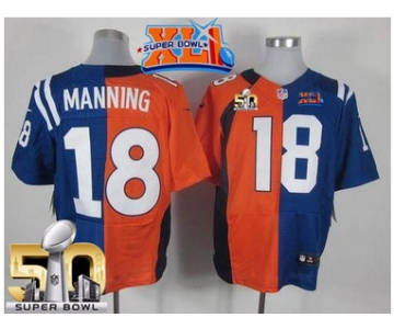 Nike Broncos #18 Peyton Manning OrangeRoyal Blue Super Bowl XLI & Super Bowl 50 Men's Stitched NFL Elite Split Colts Jersey