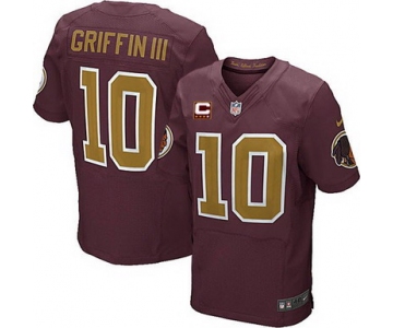 Nike Washington Redskins #10 Robert Griffin III Red With Gold C Patch Elite Jersey