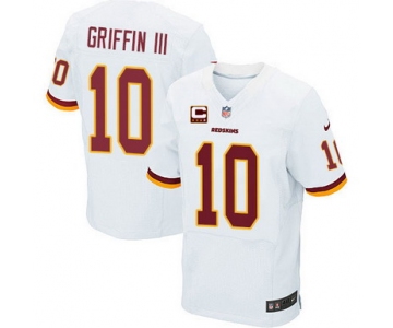 Nike Washington Redskins #10 Robert Griffin III White C Patch Elite Jersey