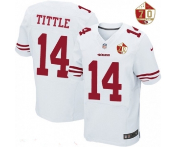 Men's San Francisco 49ers #14 Y.A. Tittle White 70th Anniversary Patch Stitched NFL Nike Elite Jersey