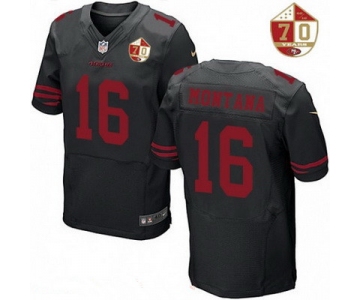Men's San Francisco 49ers #16 Joe Montana Black Color Rush 70th Anniversary Patch Stitched NFL Nike Elite Jersey