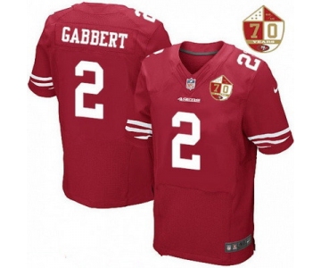 Men's San Francisco 49ers #2 Blaine Gabbert Scarlet Red 70th Anniversary Patch Stitched NFL Nike Elite Jersey