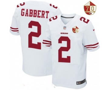 Men's San Francisco 49ers #2 Blaine Gabbert White 70th Anniversary Patch Stitched NFL Nike Elite Jersey