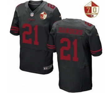 Men's San Francisco 49ers #21 Deion Sanders Black Color Rush 70th Anniversary Patch Stitched NFL Nike Elite Jersey