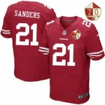 Men's San Francisco 49ers #21 Deion Sanders Scarlet Red 70th Anniversary Patch Stitched NFL Nike Elite Jersey