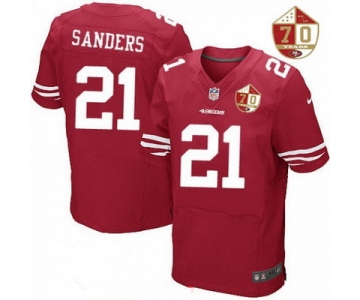 Men's San Francisco 49ers #21 Deion Sanders Scarlet Red 70th Anniversary Patch Stitched NFL Nike Elite Jersey