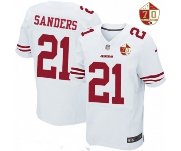 Men's San Francisco 49ers #21 Deion Sanders White 70th Anniversary Patch Stitched NFL Nike Elite Jersey