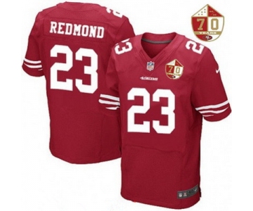 Men's San Francisco 49ers #23 Will Redmond Scarlet Red 70th Anniversary Patch Stitched NFL Nike Elite Jersey