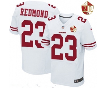 Men's San Francisco 49ers #23 Will Redmond White 70th Anniversary Patch Stitched NFL Nike Elite Jersey
