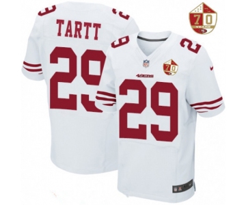 Men's San Francisco 49ers #29 Jaquiski Tartt White 70th Anniversary Patch Stitched NFL Nike Elite Jersey