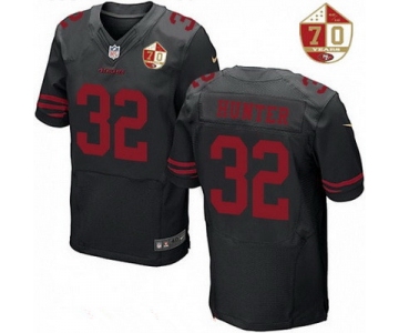 Men's San Francisco 49ers #32 Kendall Hunter Black Color Rush 70th Anniversary Patch Stitched NFL Nike Elite Jersey