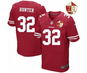 Men's San Francisco 49ers #32 Kendall Hunter Scarlet Red 70th Anniversary Patch Stitched NFL Nike Elite Jersey